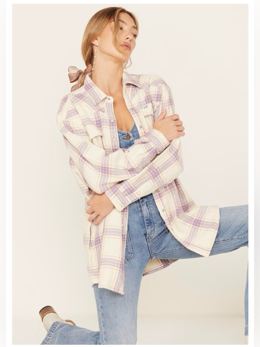 Wrangler Jumbo Plaid Print Long Sleeve Western Snap Shirt